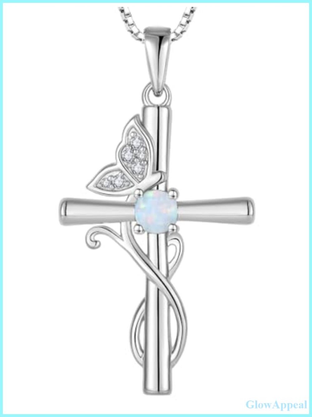 925 Sterling Silver Butterfly Cross Necklace Created Opal